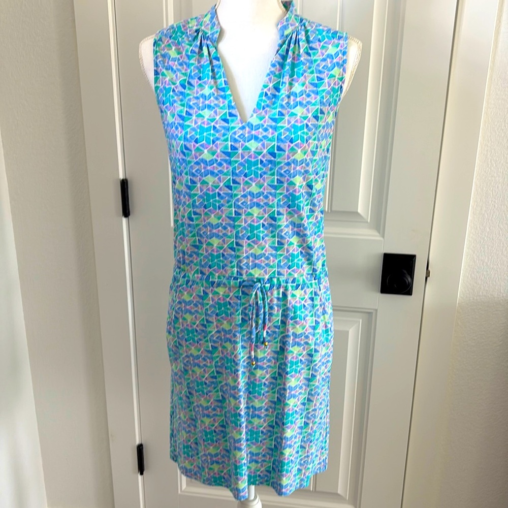 Helen Jon dress. Drop waist slip-on. Drawstring waist with pockets.